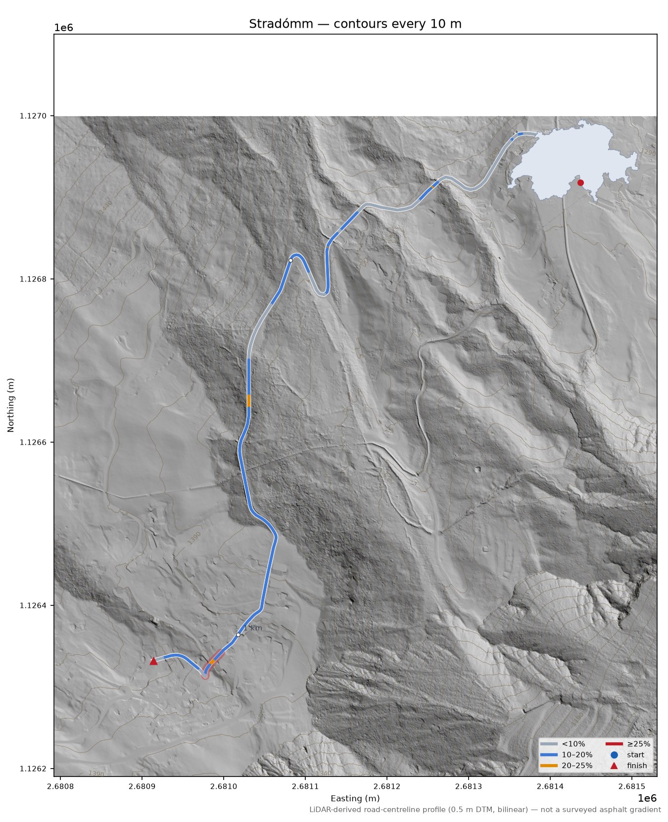 Stradómm LiDAR hillshade map with contours