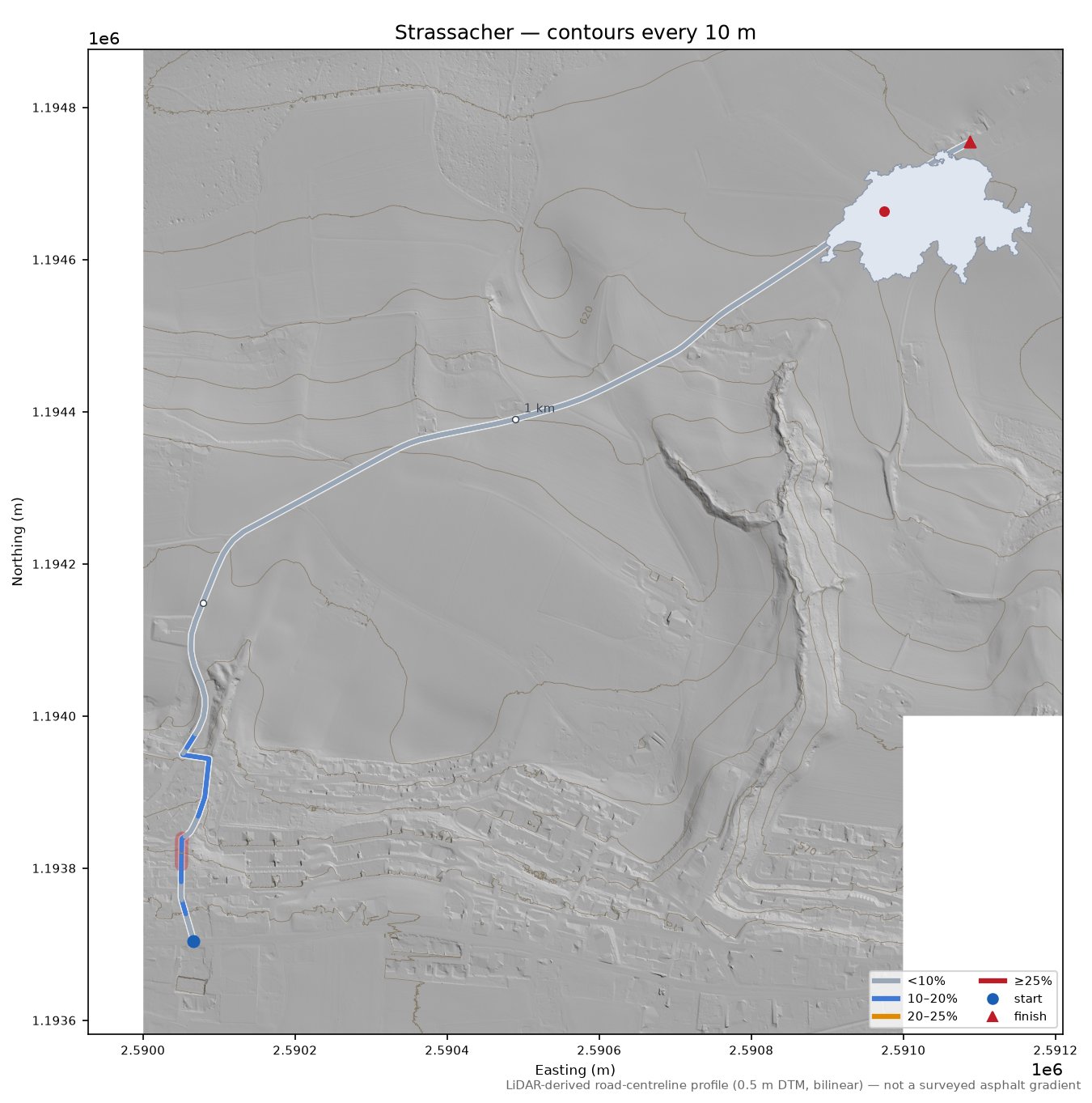 Strassacher LiDAR hillshade map with contours