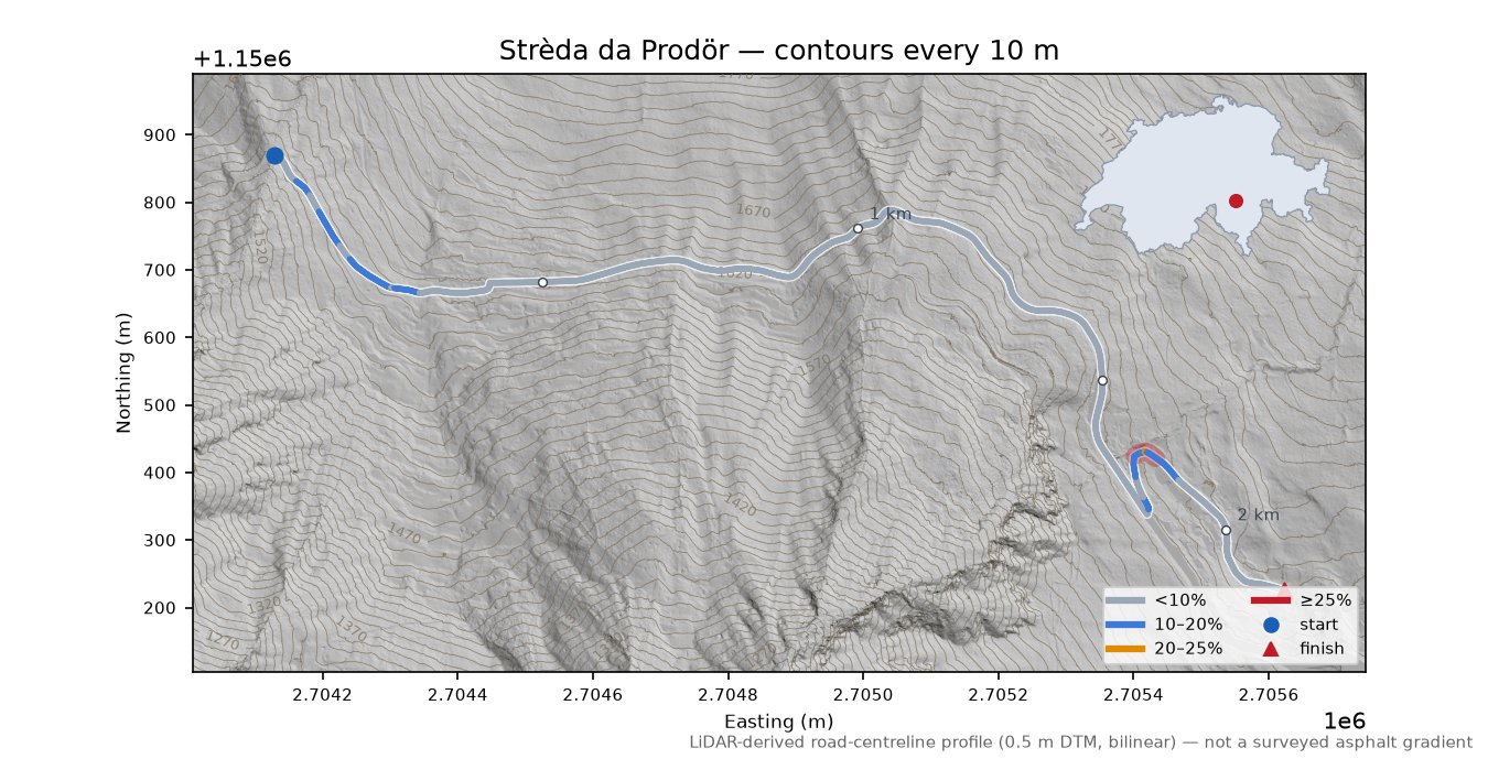Strèda da Prodör LiDAR hillshade map with contours
