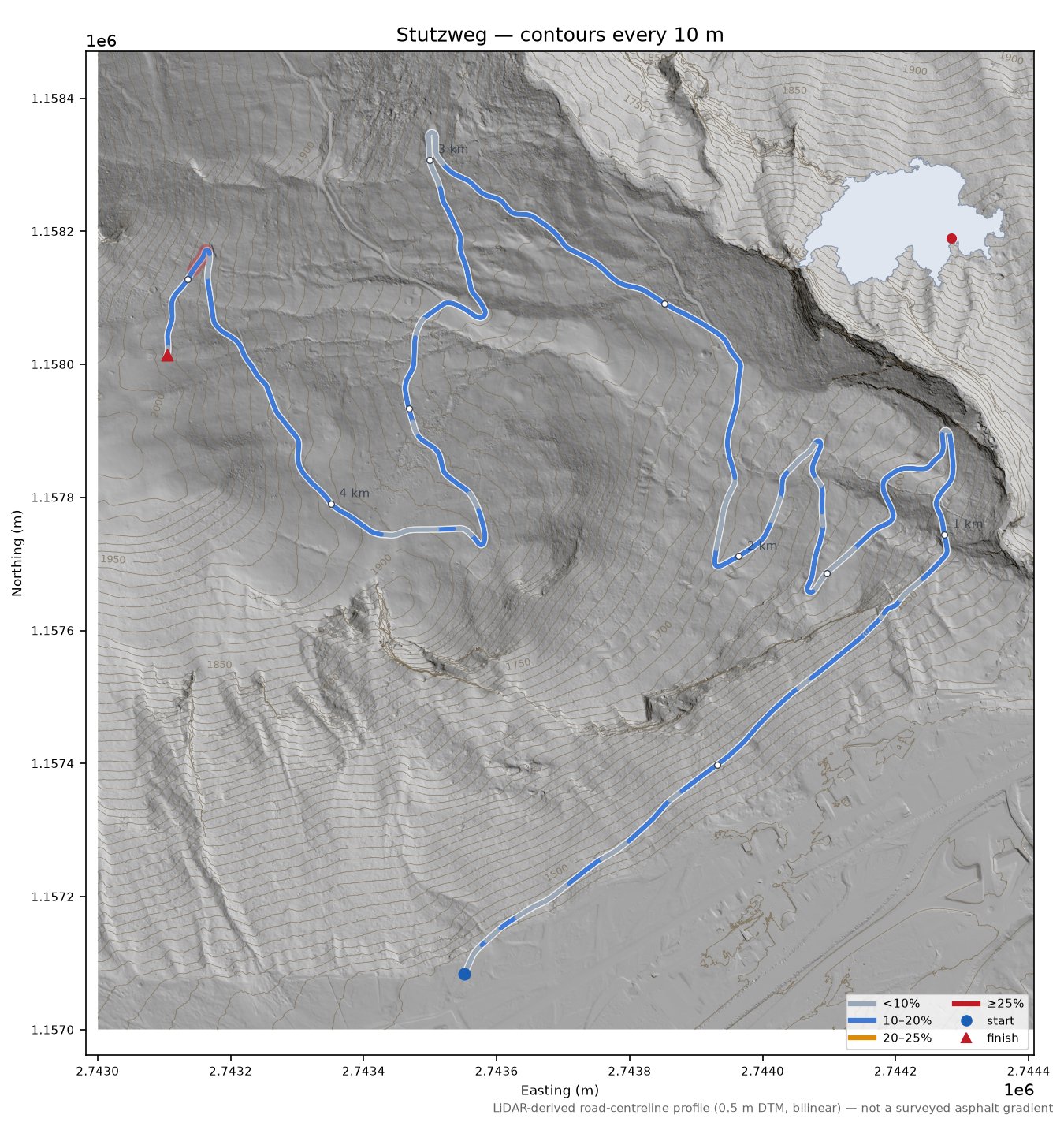 Stutzweg LiDAR hillshade map with contours
