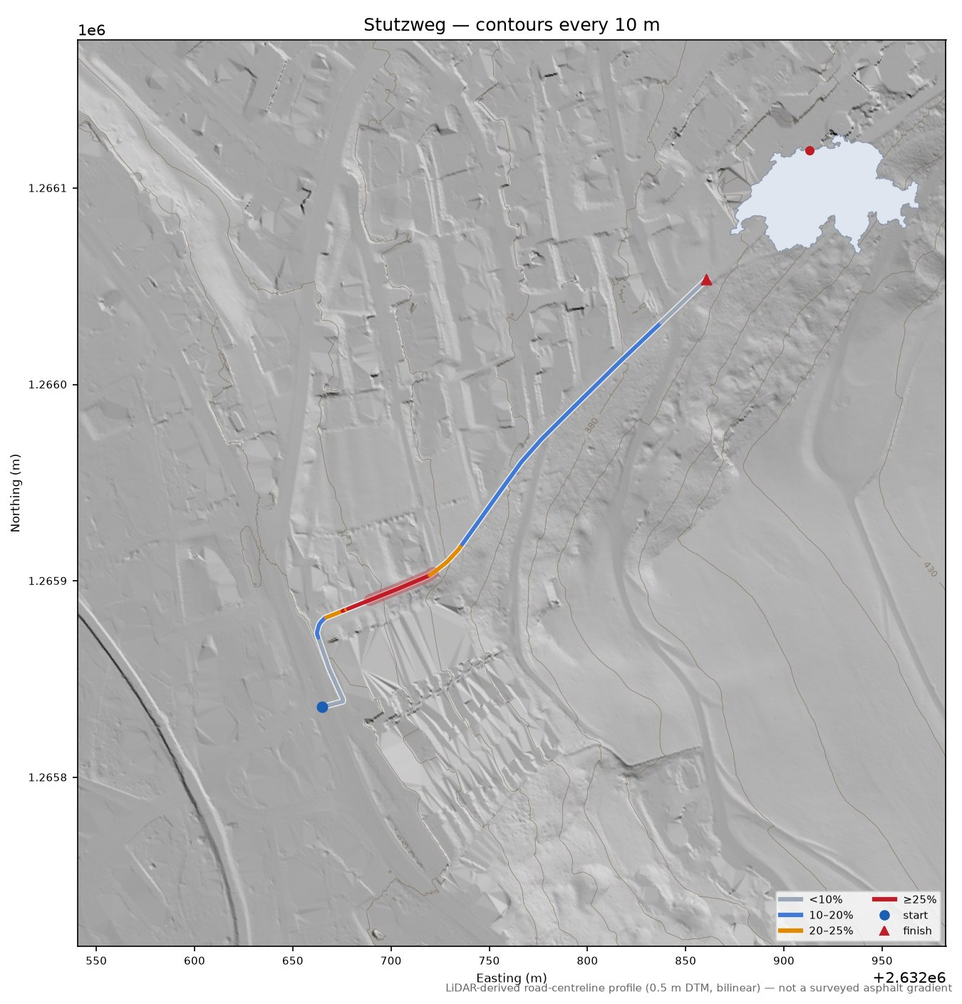 Stutzweg LiDAR hillshade map with contours