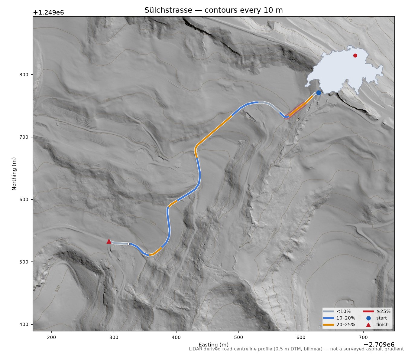 Sülchstrasse LiDAR hillshade map with contours
