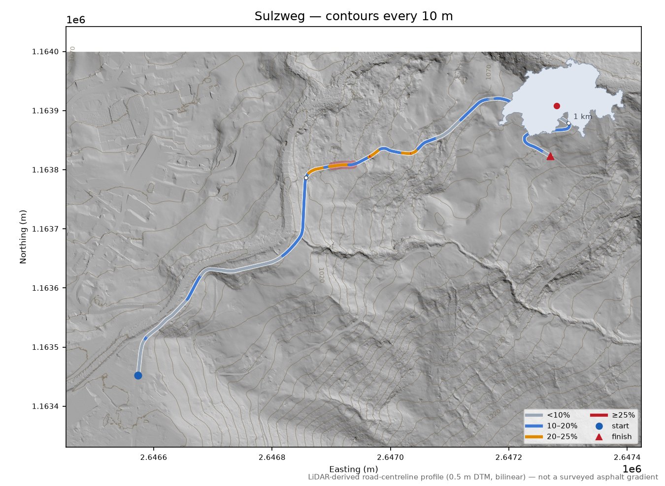 Sulzweg LiDAR hillshade map with contours