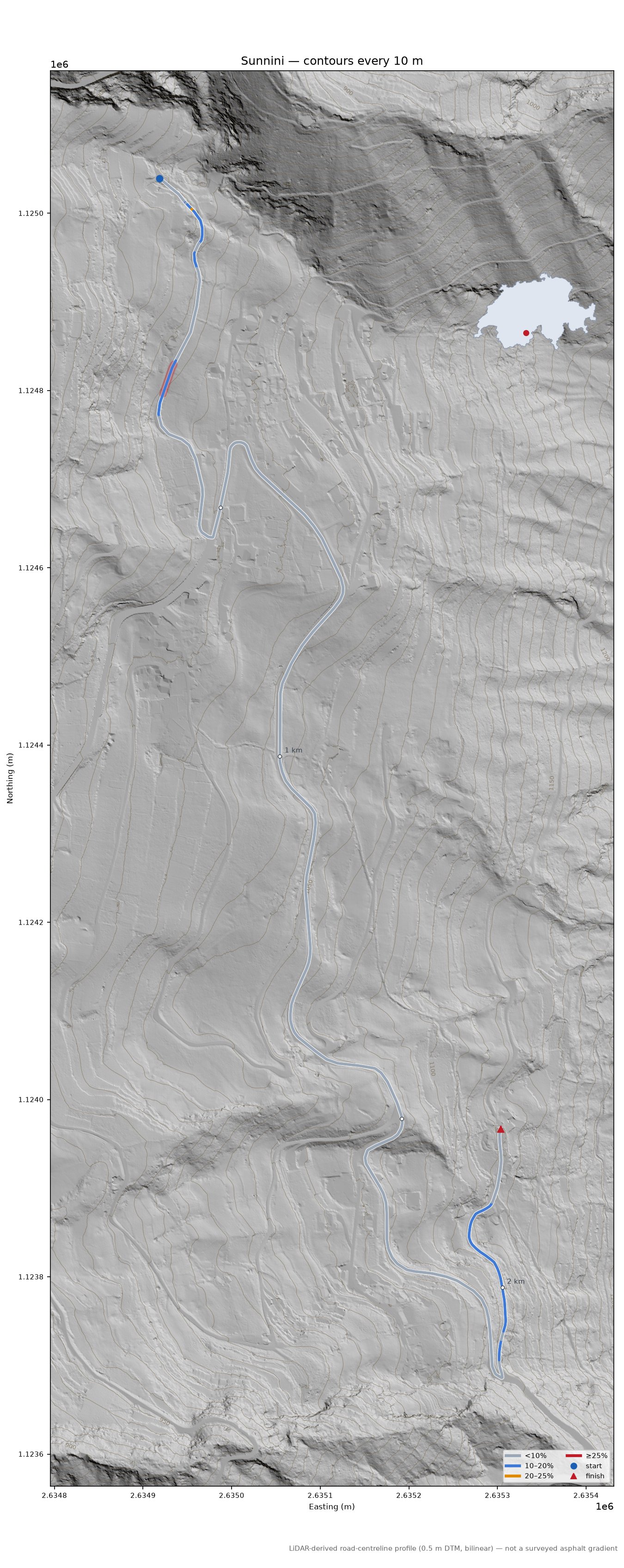 Sunnini LiDAR hillshade map with contours