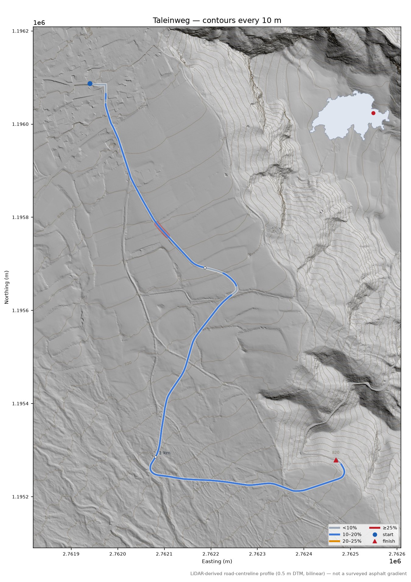 Taleinweg LiDAR hillshade map with contours