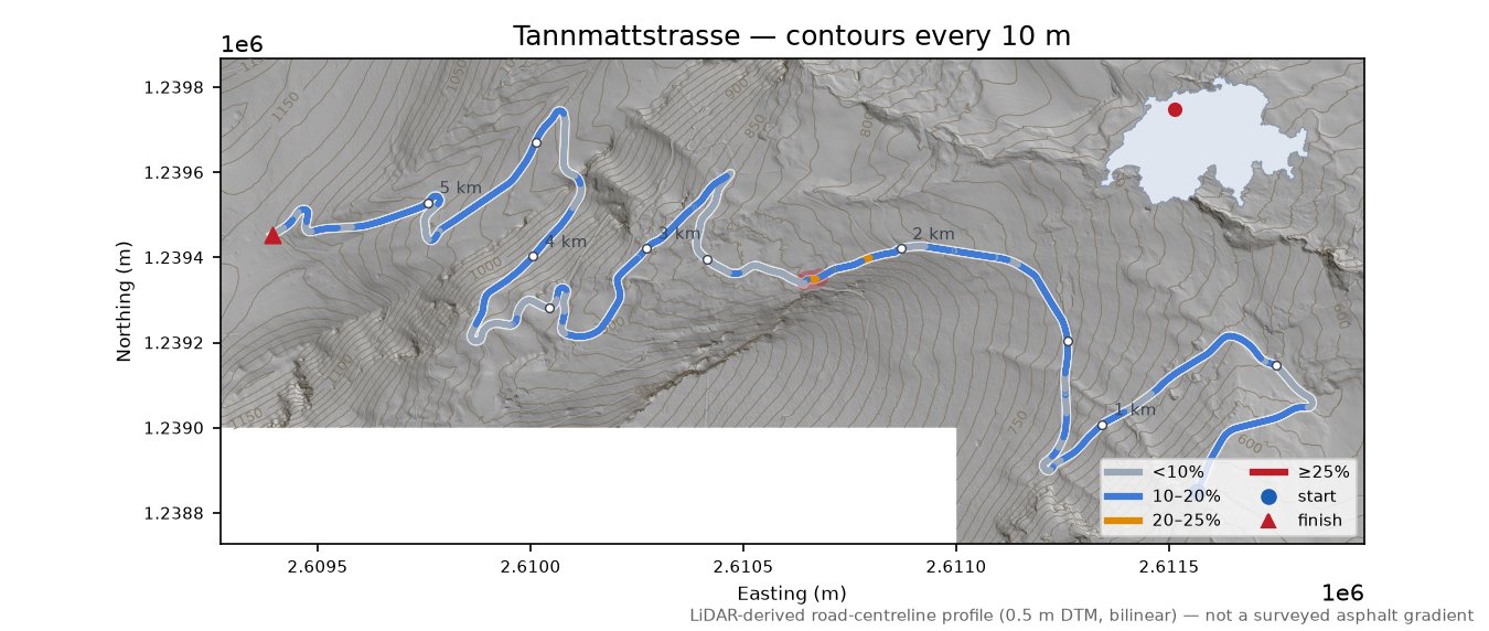 Tannmattstrasse LiDAR hillshade map with contours