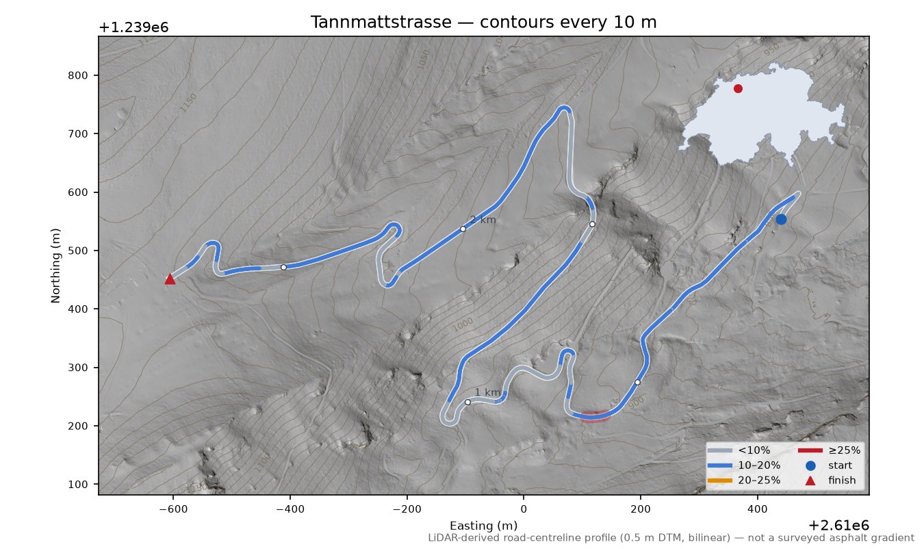 Tannmattstrasse LiDAR hillshade map with contours