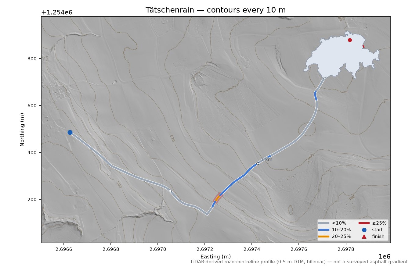 Tätschenrain LiDAR hillshade map with contours