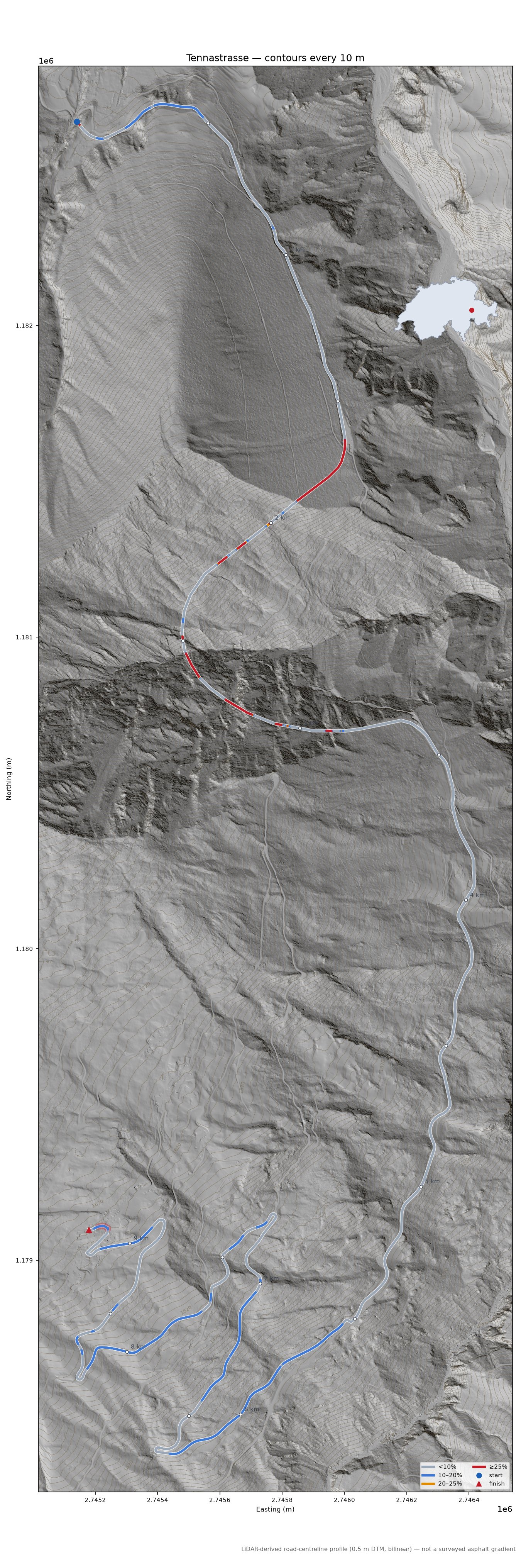 Tennastrasse LiDAR hillshade map with contours
