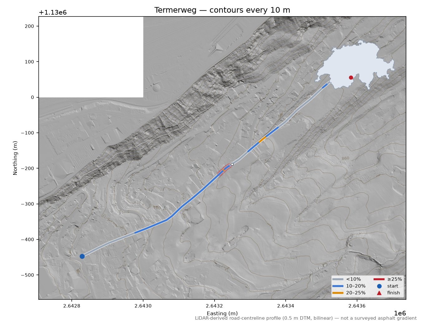 Termerweg LiDAR hillshade map with contours