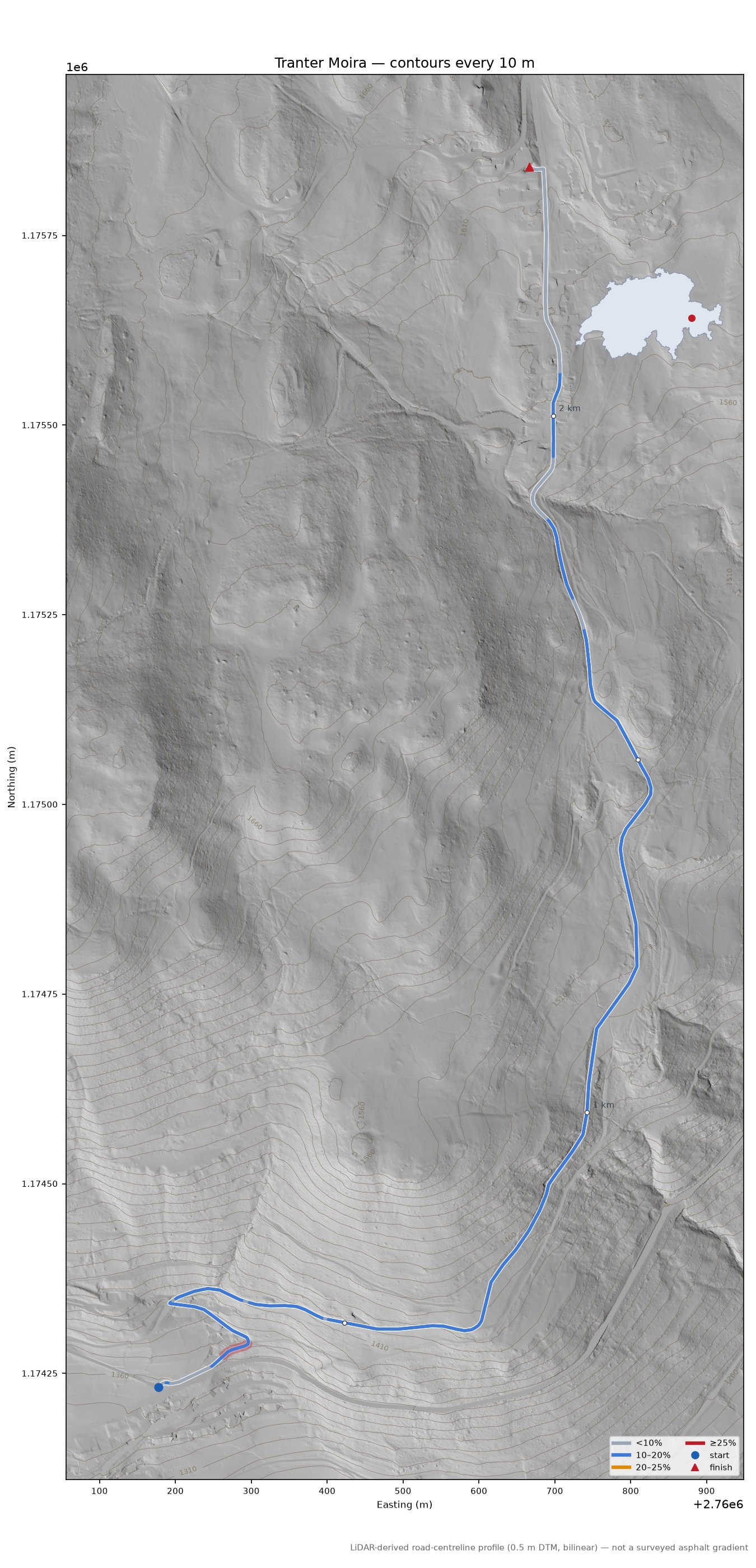 Tranter Moira LiDAR hillshade map with contours