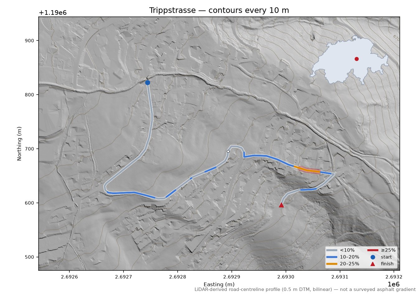 Trippstrasse LiDAR hillshade map with contours