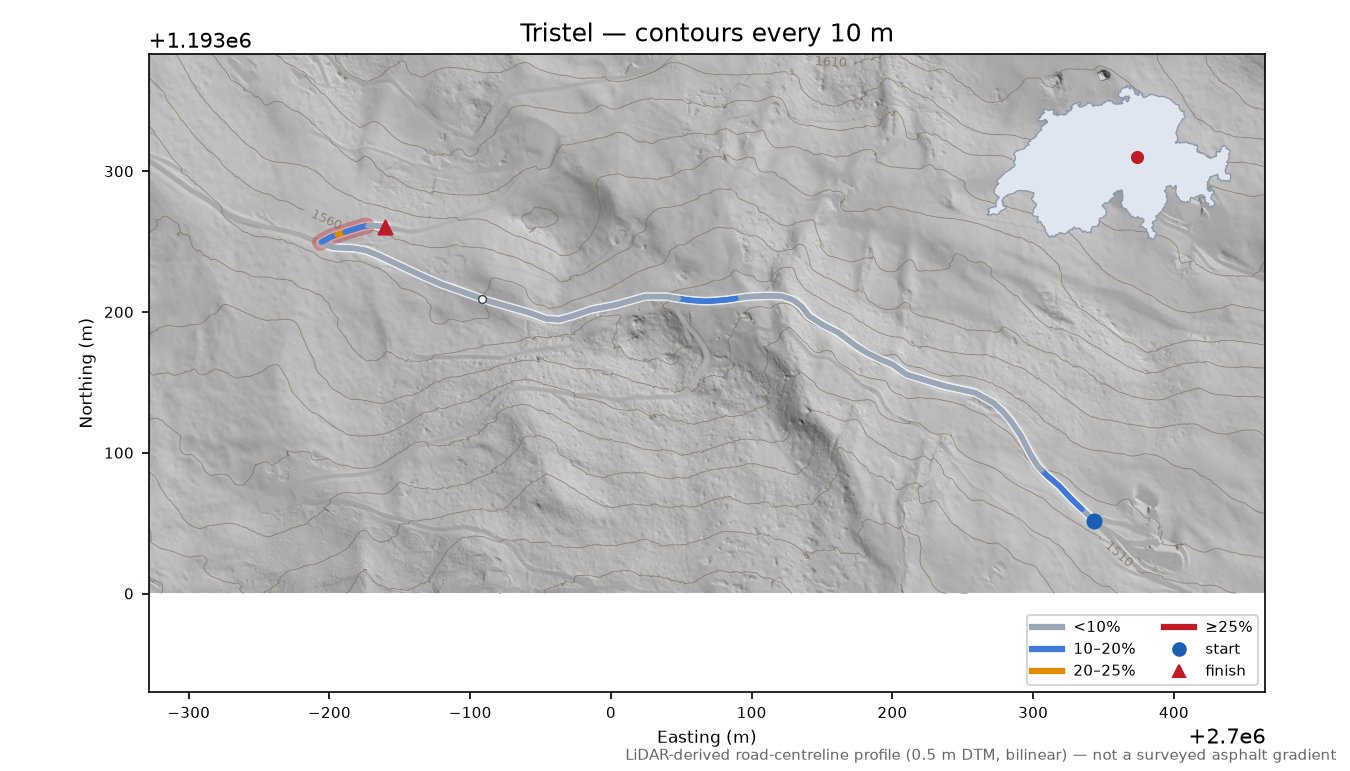 Tristel LiDAR hillshade map with contours