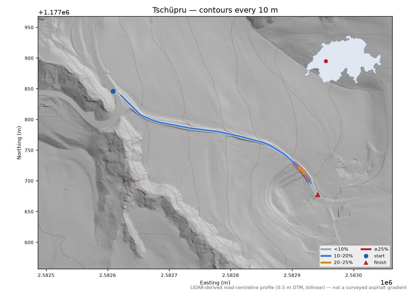 Tschüpru LiDAR hillshade map with contours