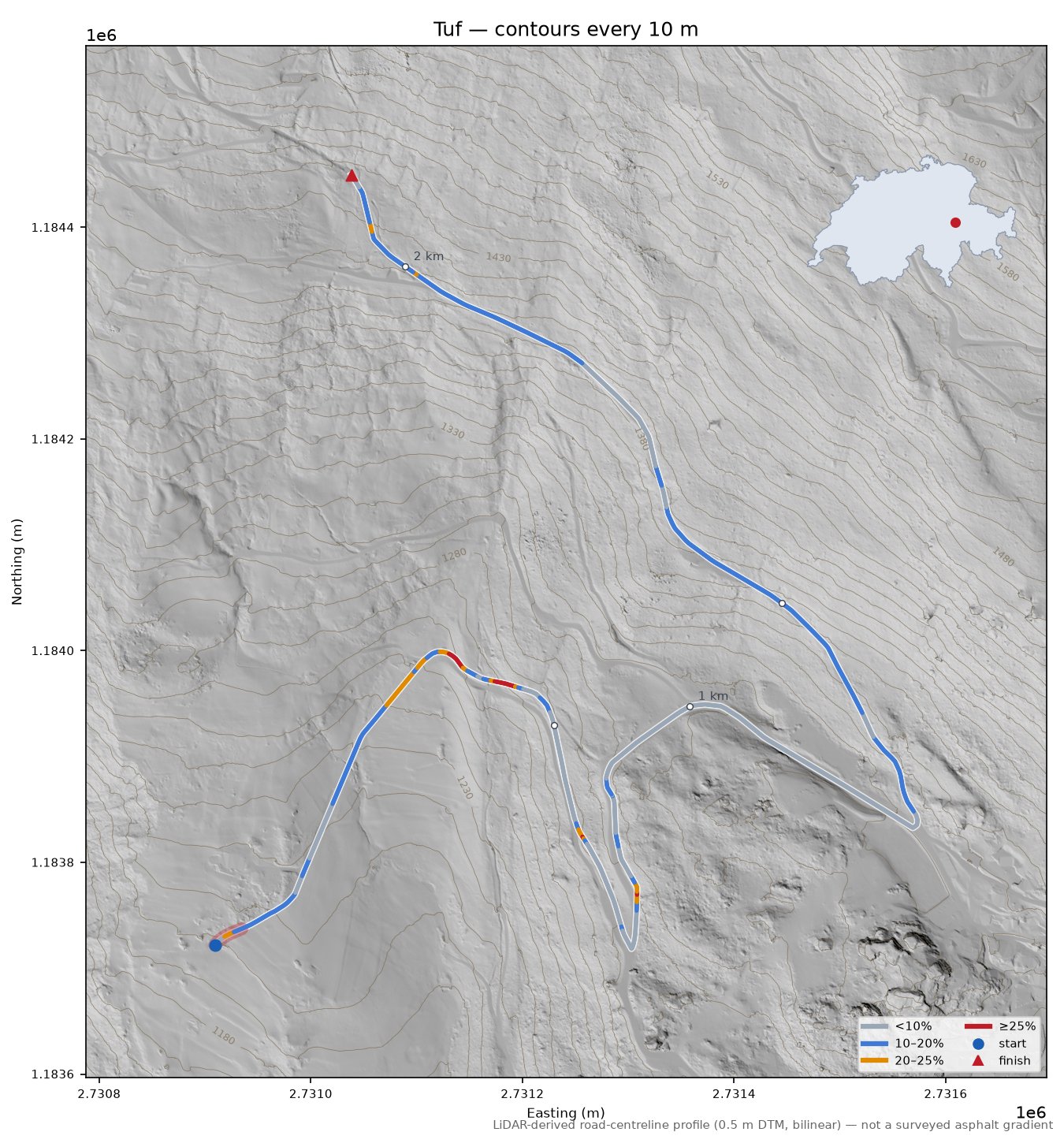 Tuf LiDAR hillshade map with contours