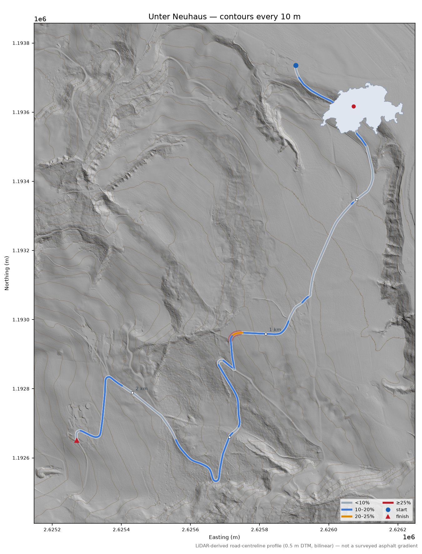 Unter Neuhaus LiDAR hillshade map with contours