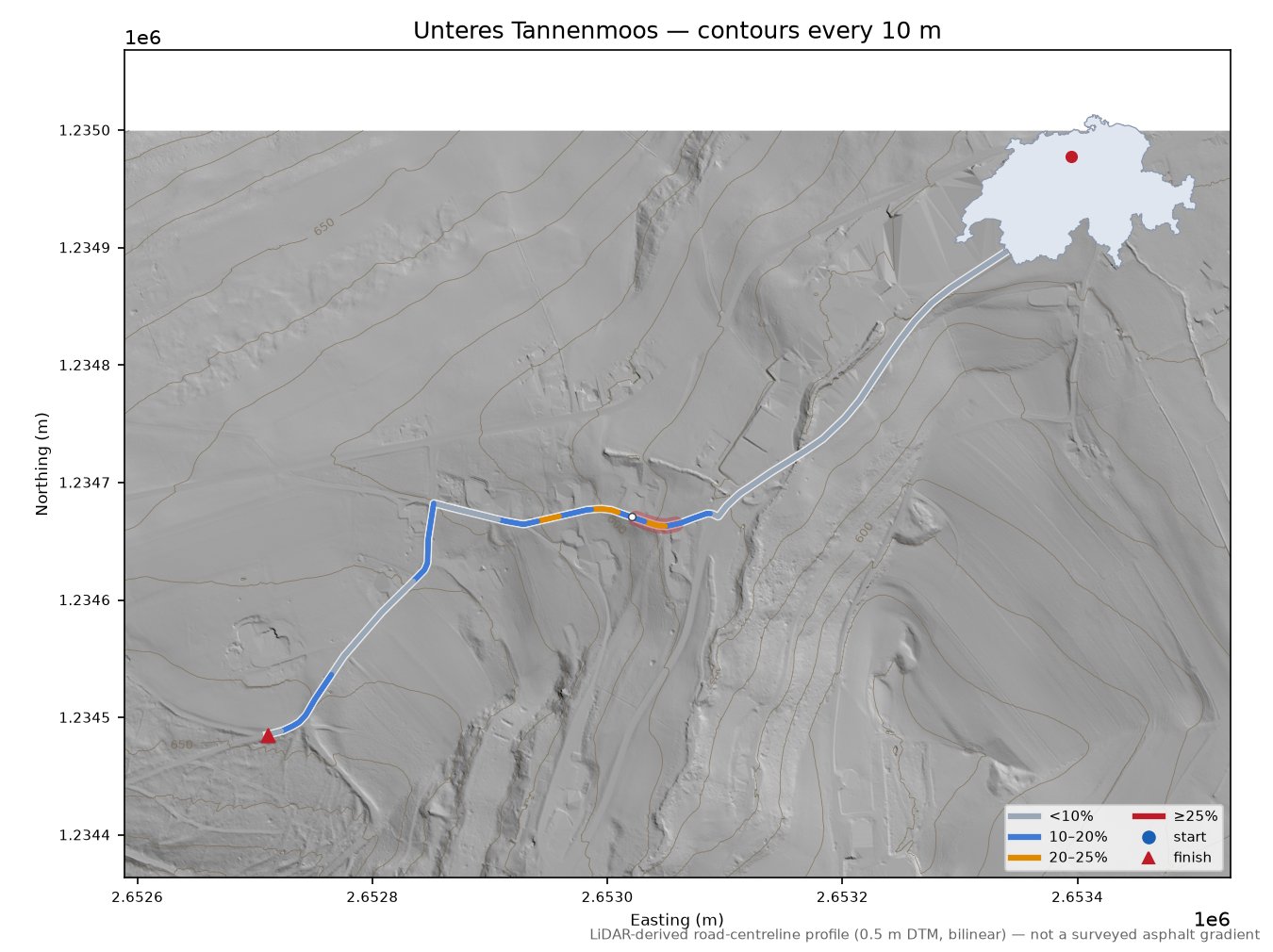 Unteres Tannenmoos LiDAR hillshade map with contours