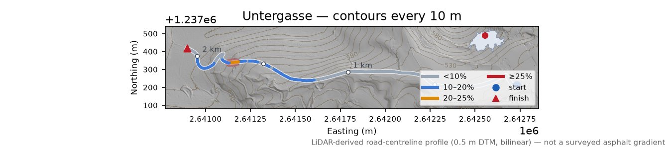 Untergasse LiDAR hillshade map with contours