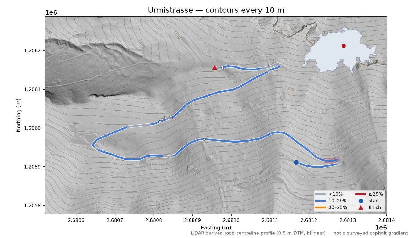 Urmistrasse LiDAR hillshade map with contours