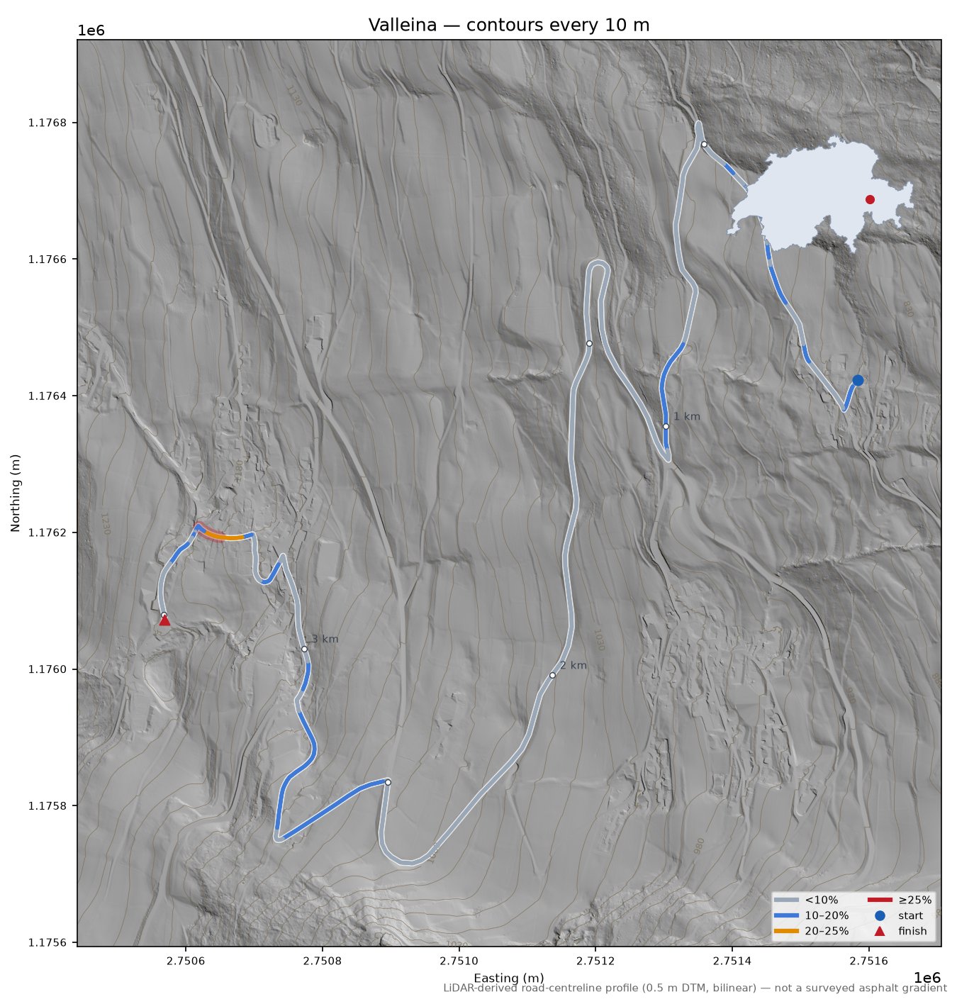 Valleina LiDAR hillshade map with contours