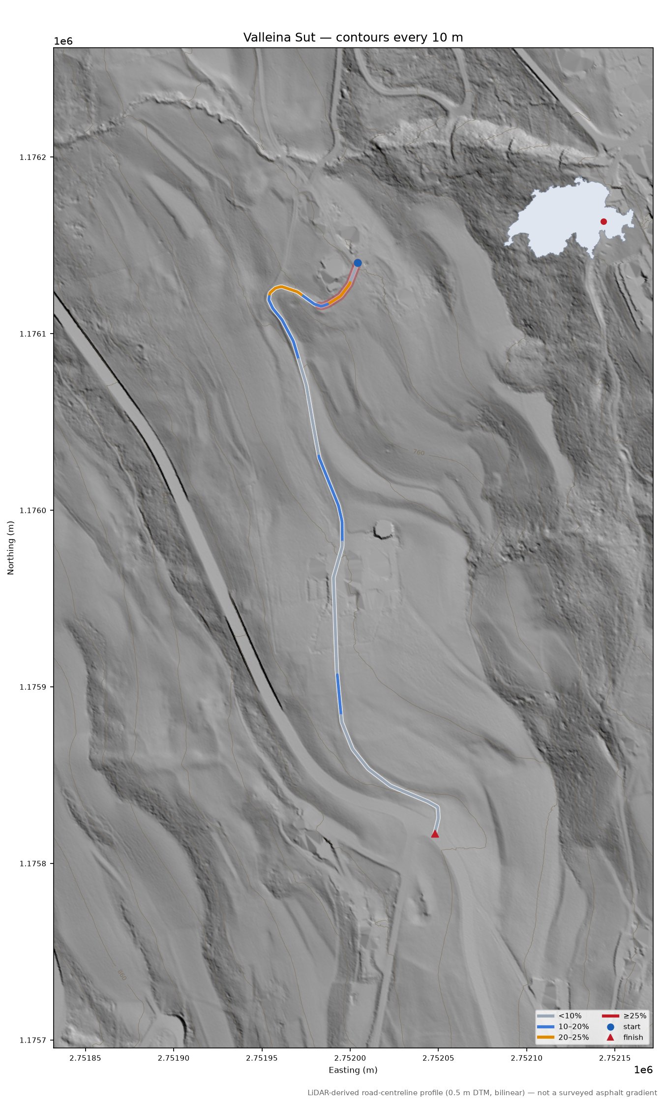 Valleina Sut LiDAR hillshade map with contours