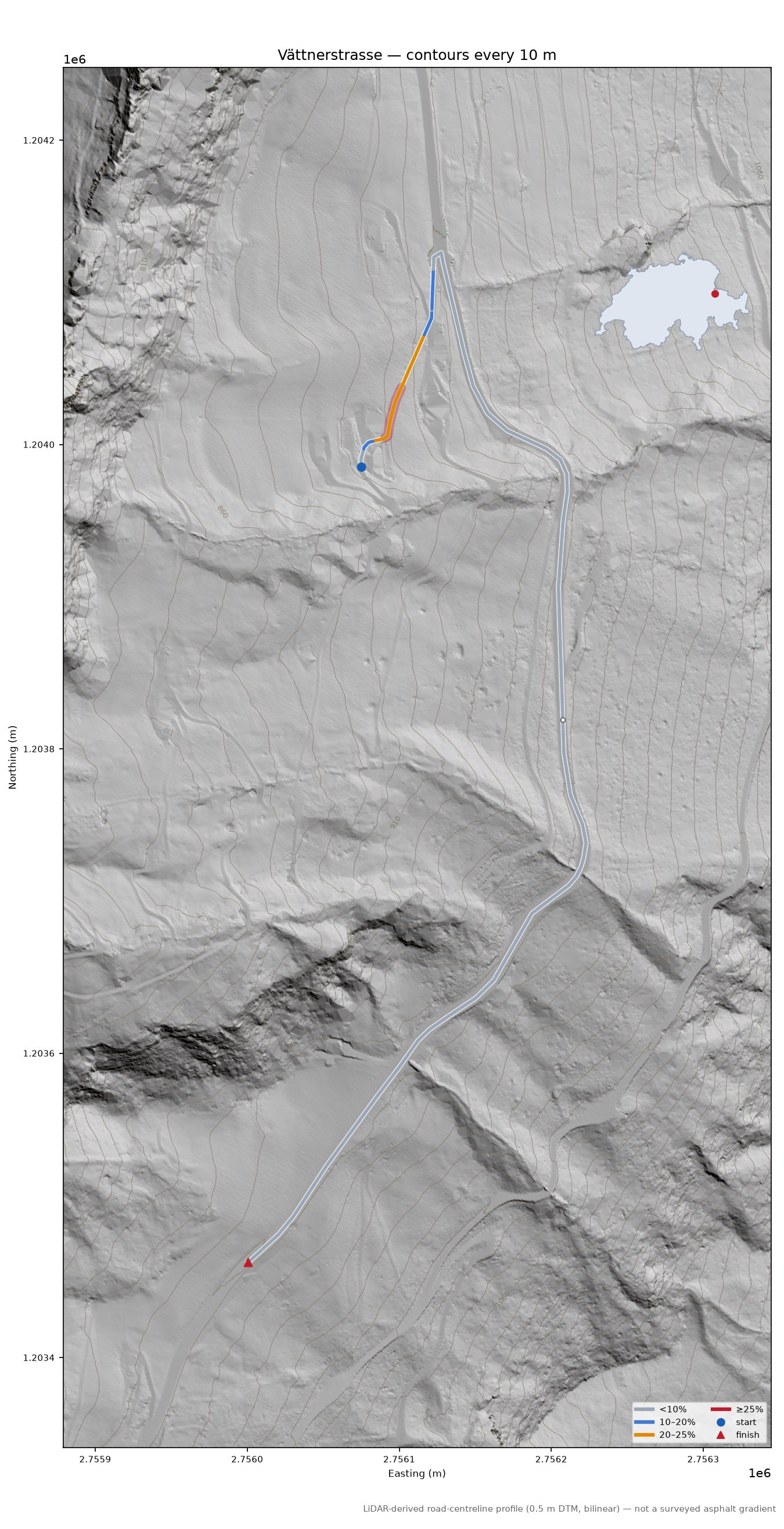Vättnerstrasse LiDAR hillshade map with contours
