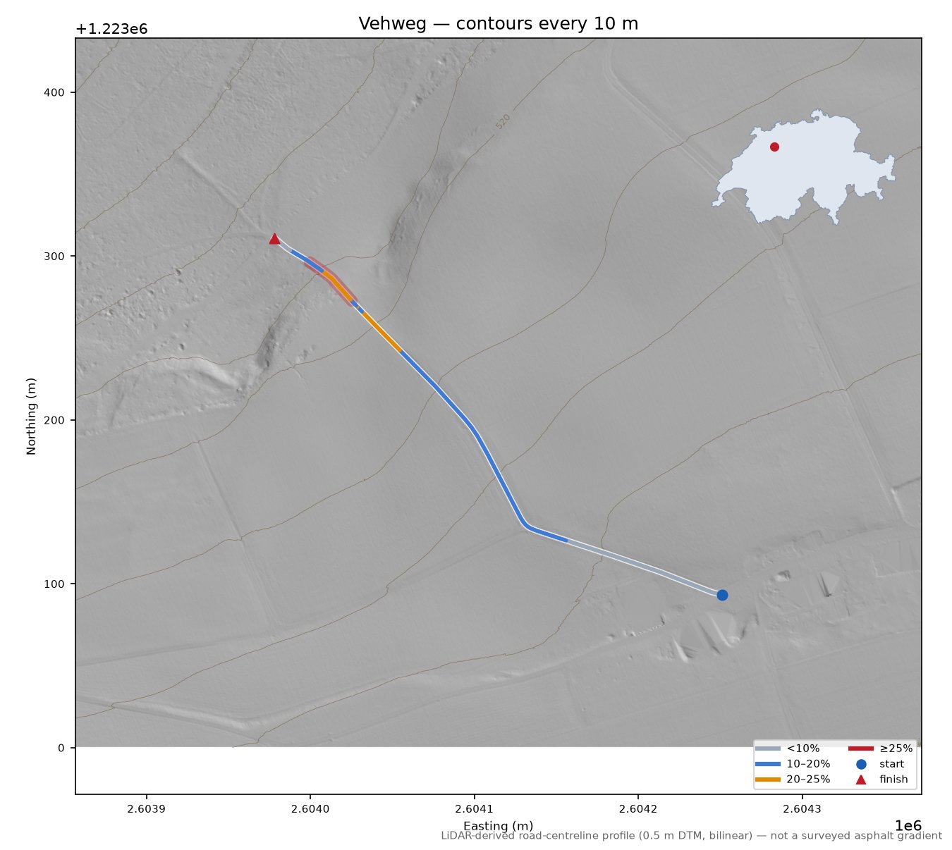 Vehweg LiDAR hillshade map with contours