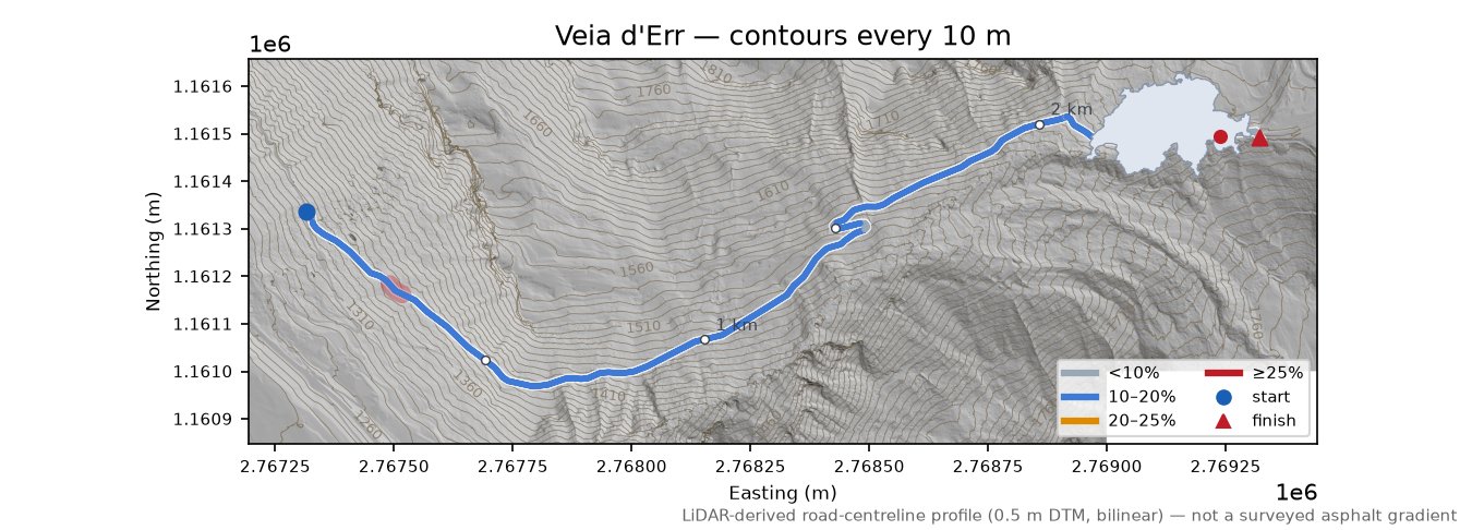 Veia d'Err LiDAR hillshade map with contours