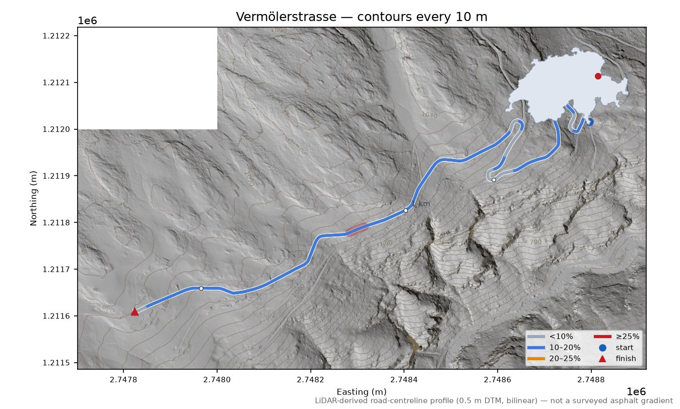 Vermölerstrasse LiDAR hillshade map with contours