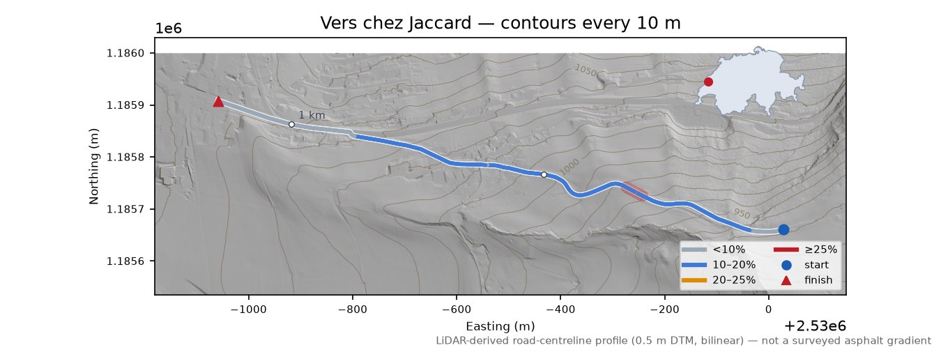 Vers chez Jaccard LiDAR hillshade map with contours