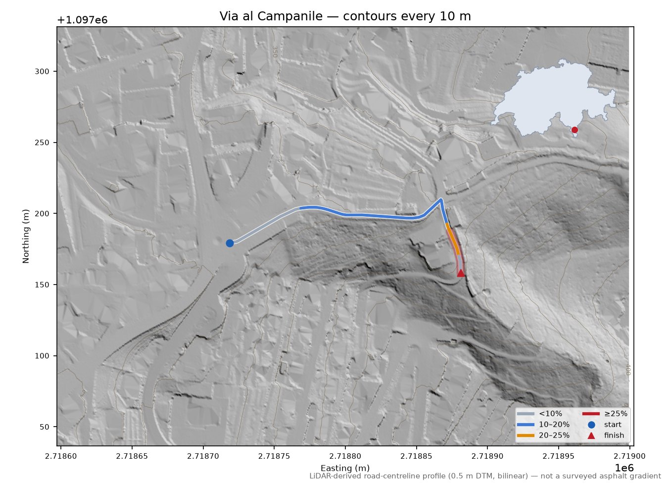 Via al Campanile LiDAR hillshade map with contours