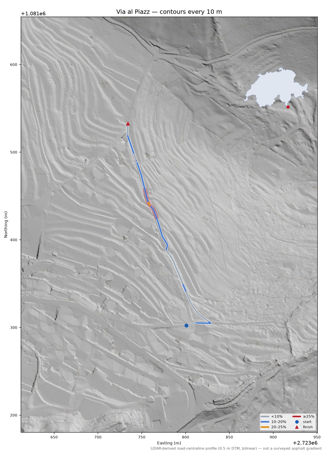Via al Piazz LiDAR hillshade map with contours