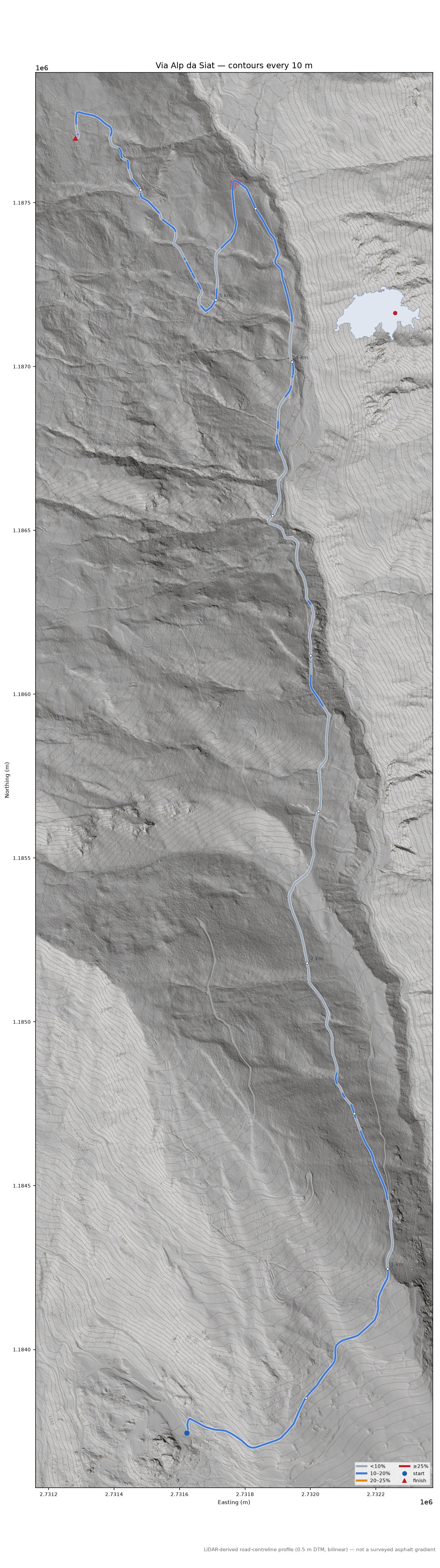 Via Alp da Siat LiDAR hillshade map with contours