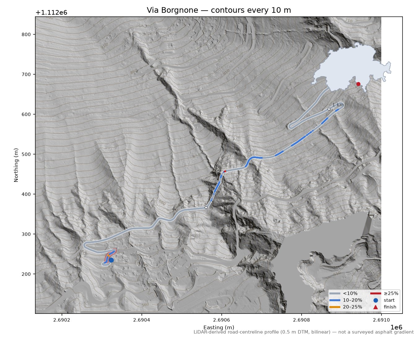 Via Borgnone LiDAR hillshade map with contours