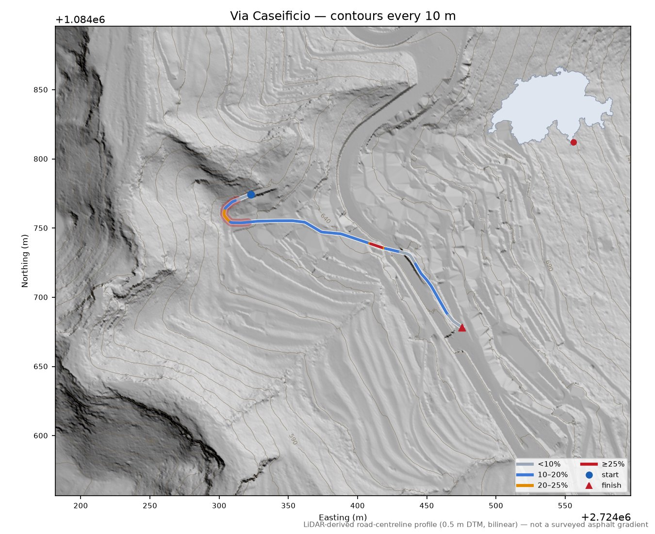 Via Caseificio LiDAR hillshade map with contours