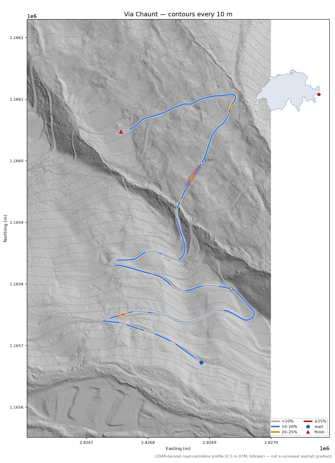 Via Chaunt LiDAR hillshade map with contours