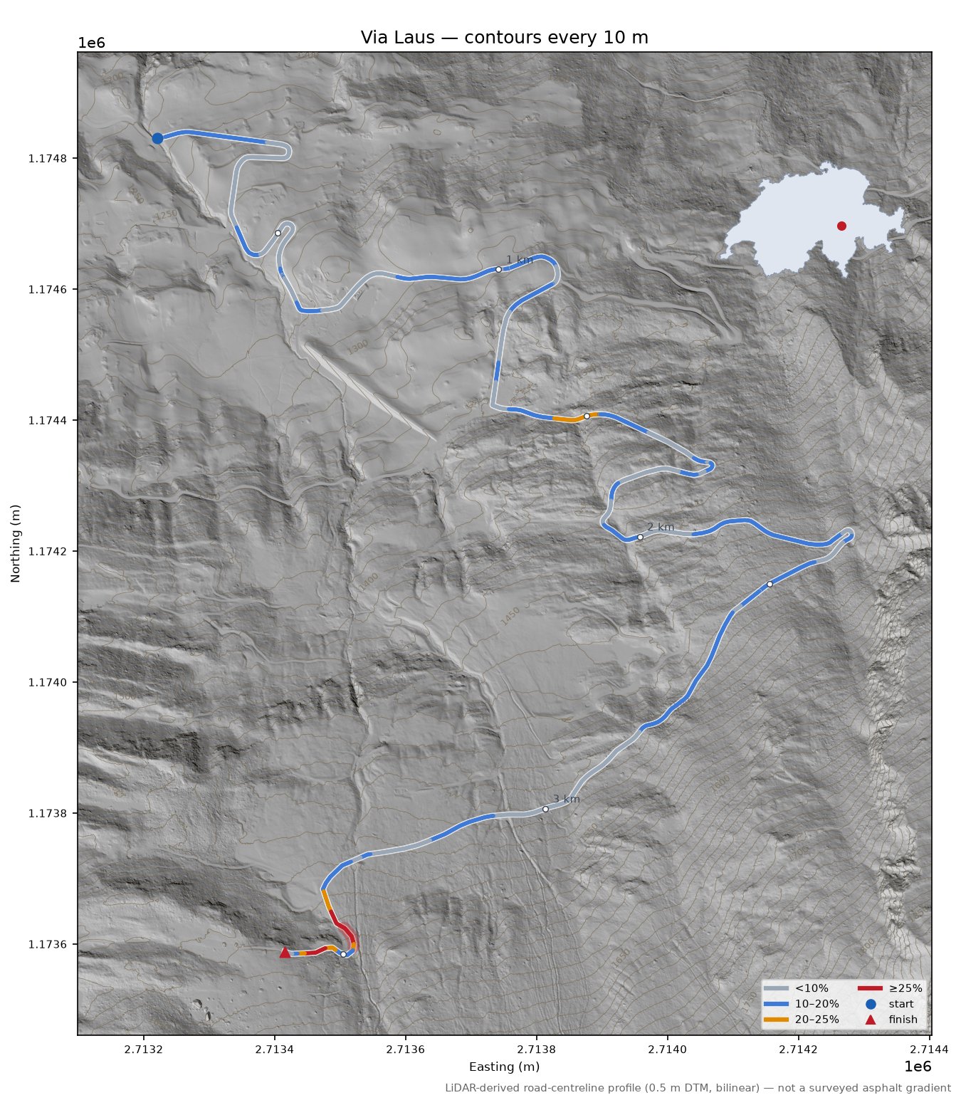 Via Laus LiDAR hillshade map with contours
