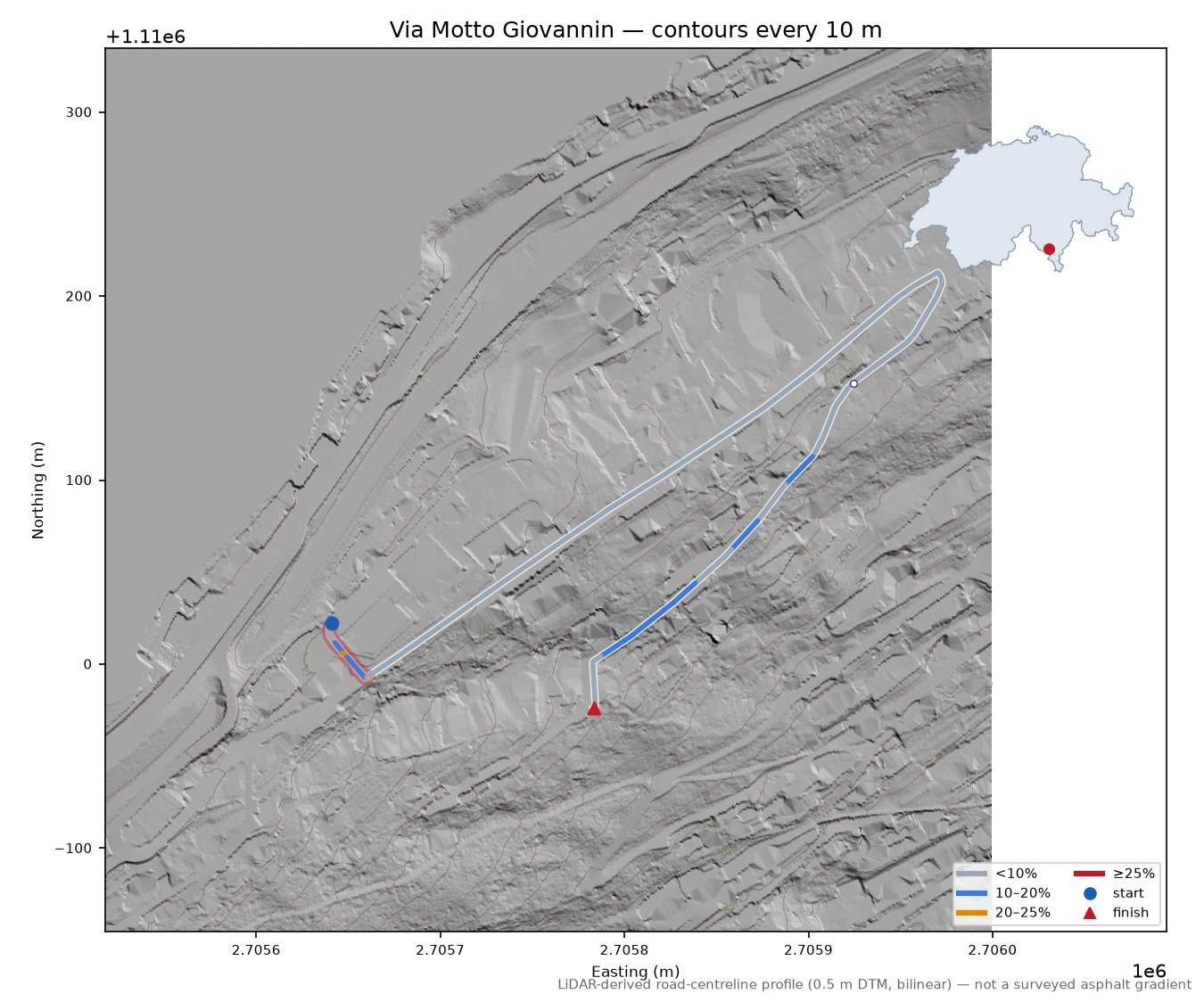 Via Motto Giovannin LiDAR hillshade map with contours
