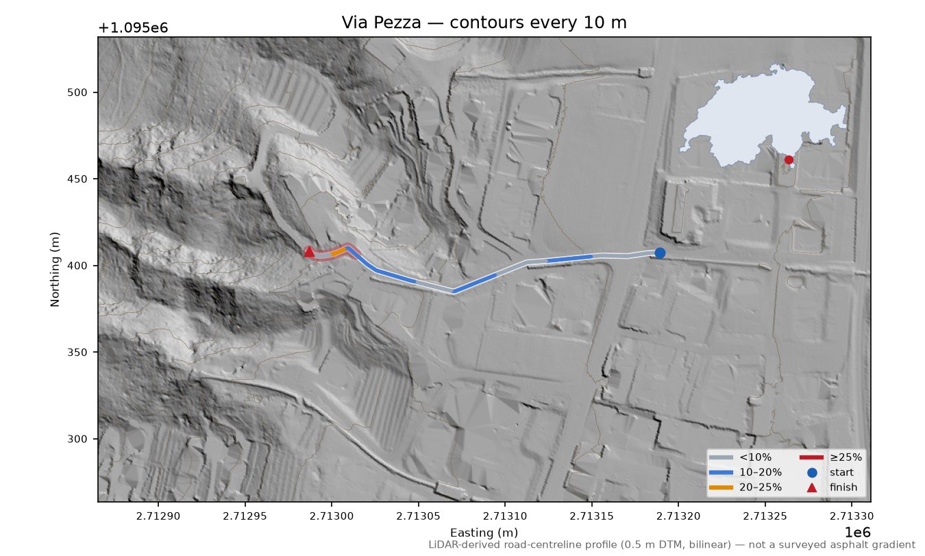 Via Pezza LiDAR hillshade map with contours