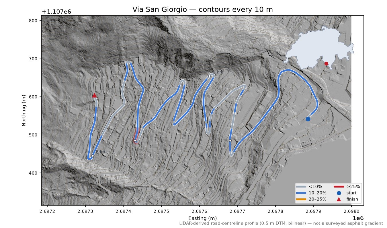Via San Giorgio LiDAR hillshade map with contours
