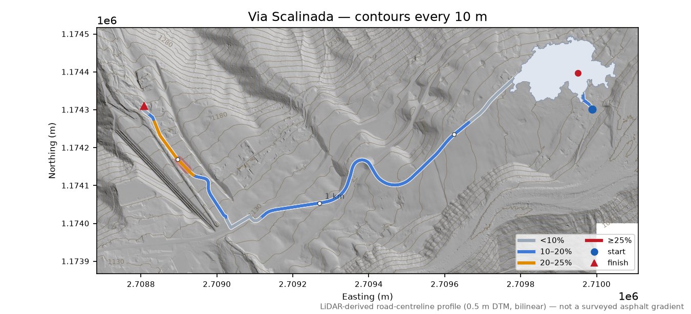 Via Scalinada LiDAR hillshade map with contours