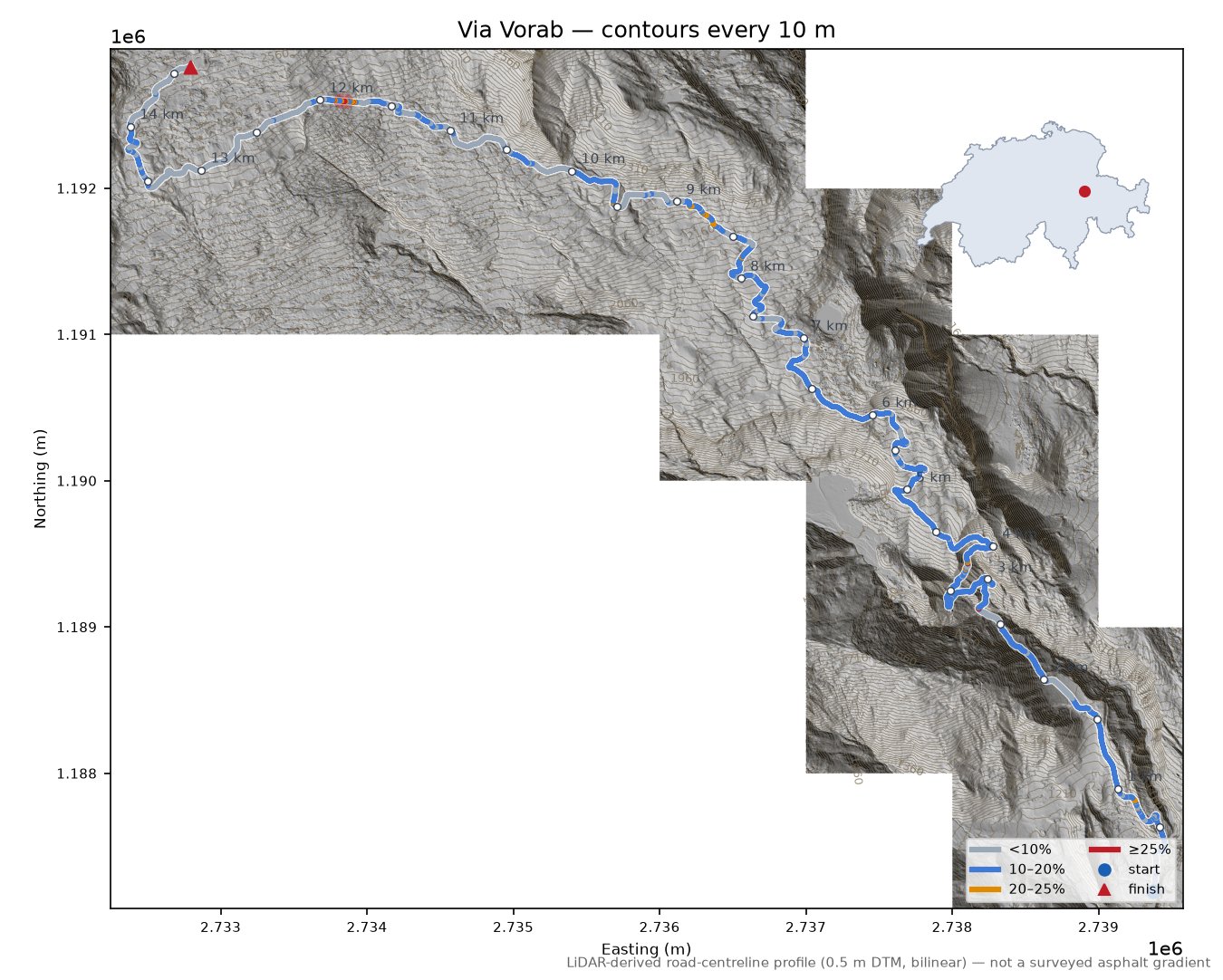 Via Vorab LiDAR hillshade map with contours