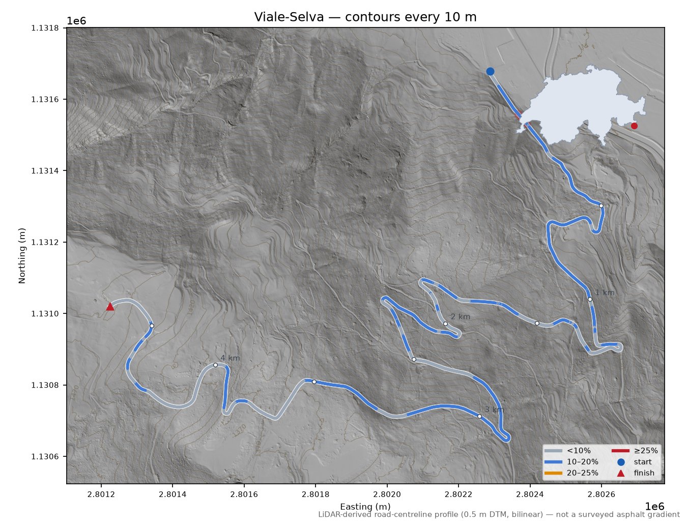 Viale-Selva LiDAR hillshade map with contours