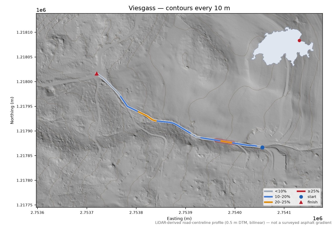 Viesgass LiDAR hillshade map with contours