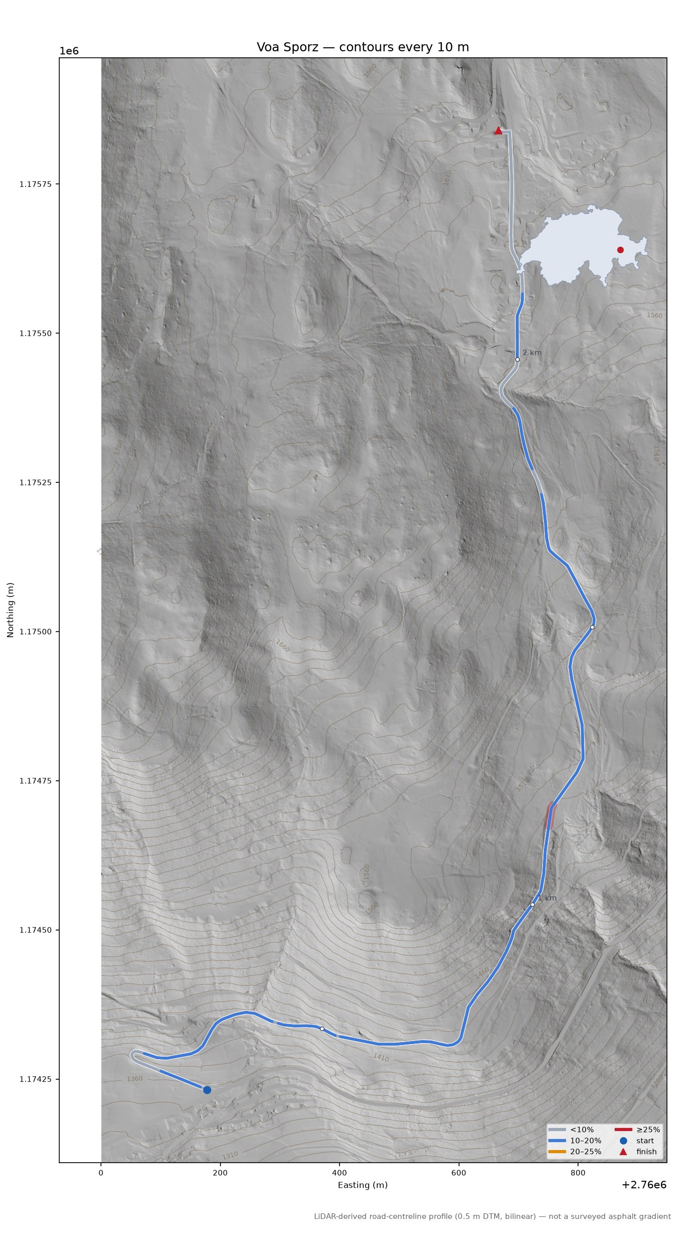 Voa Sporz LiDAR hillshade map with contours