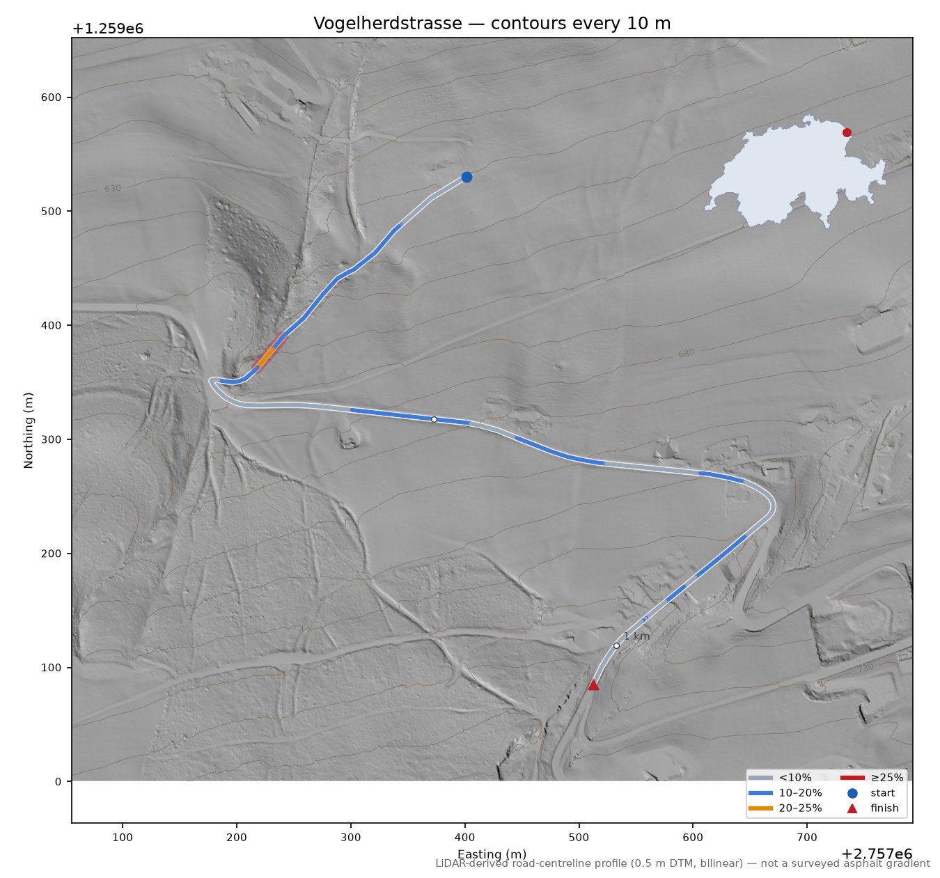 Vogelherdstrasse LiDAR hillshade map with contours