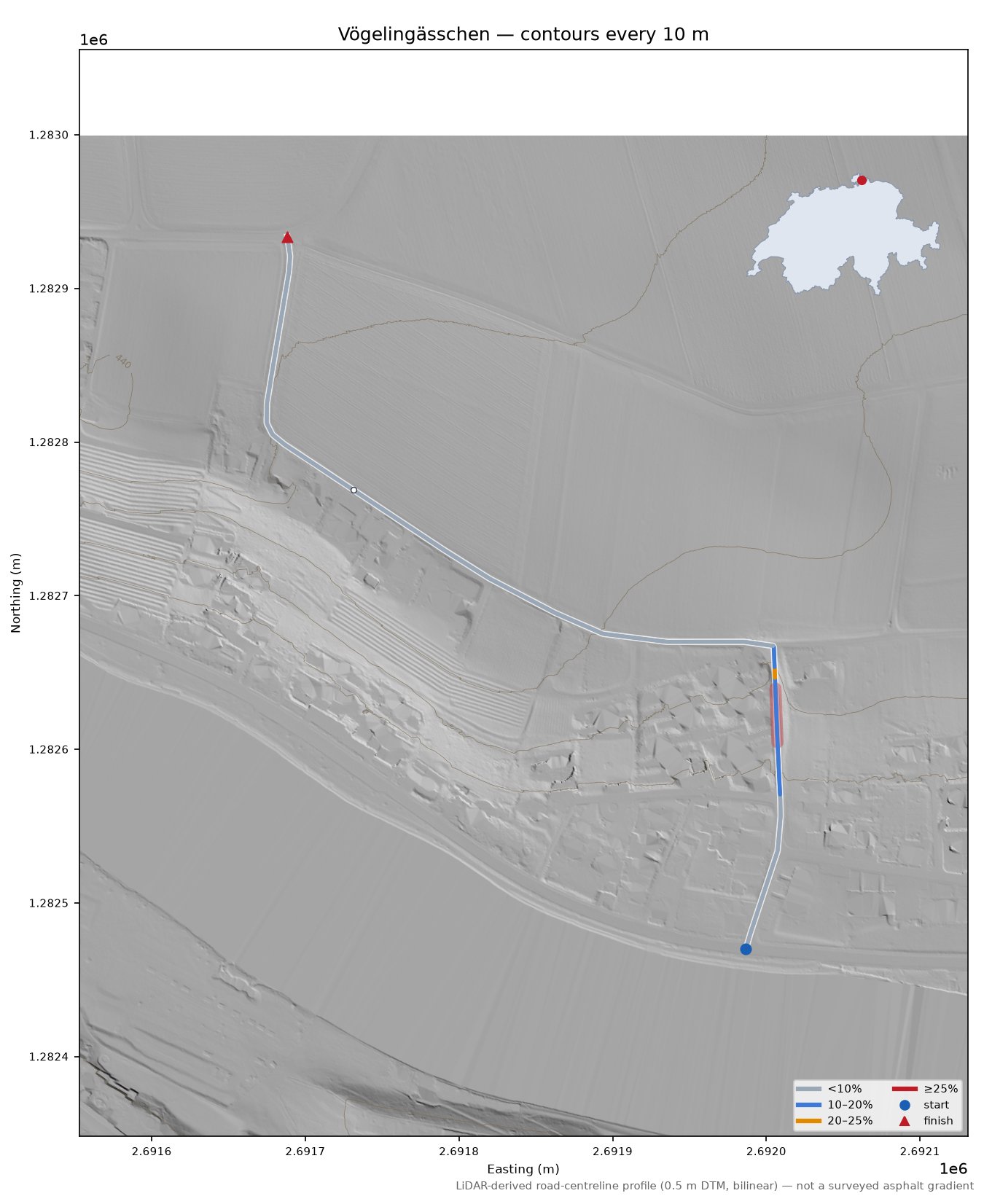 Vögelingässchen LiDAR hillshade map with contours