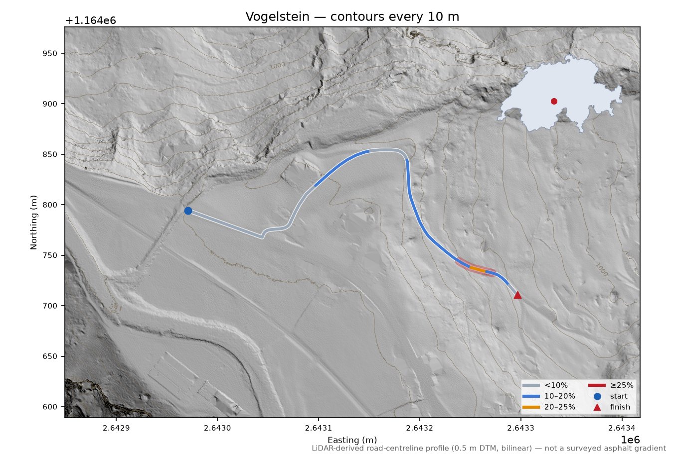 Vogelstein LiDAR hillshade map with contours