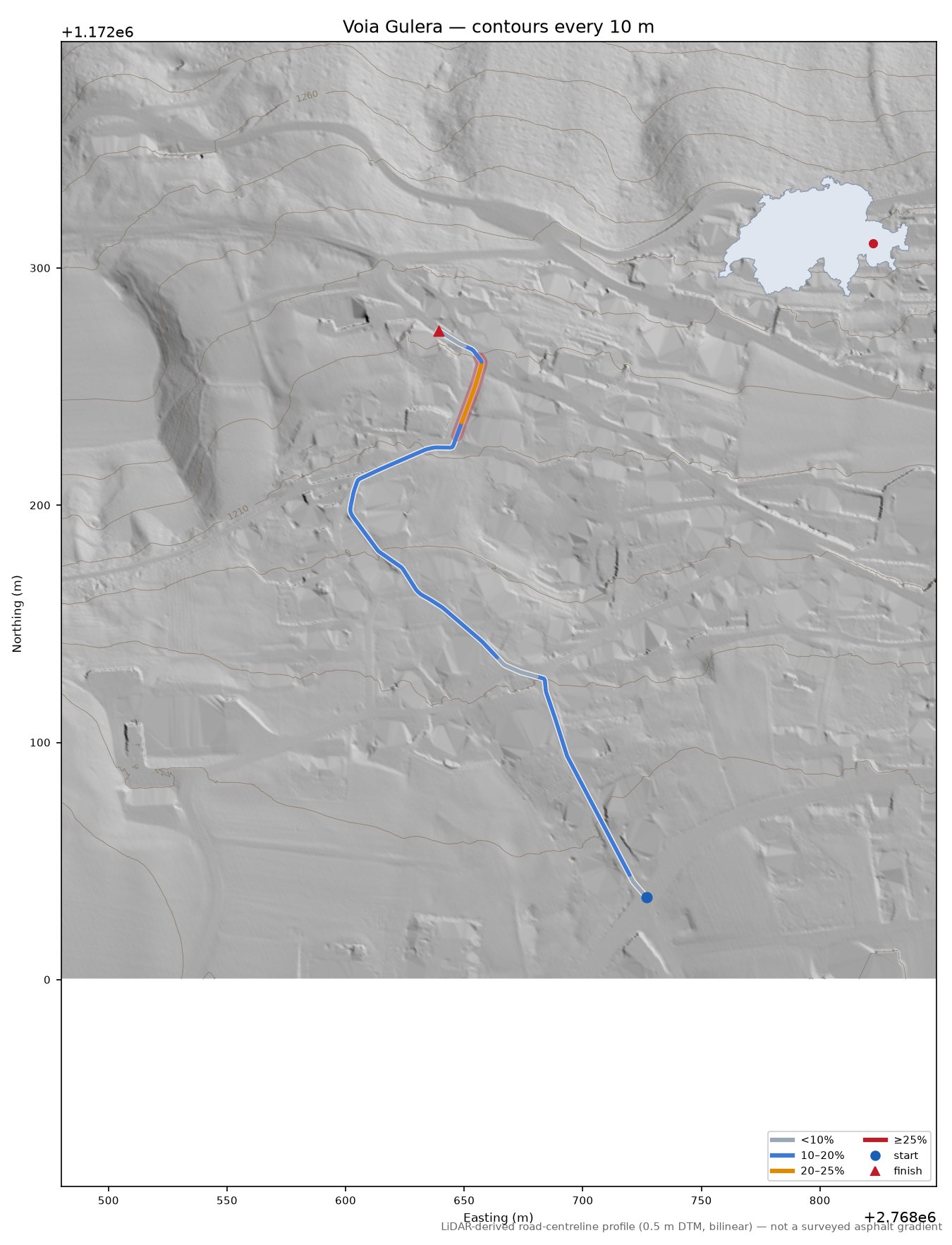Voia Gulera LiDAR hillshade map with contours