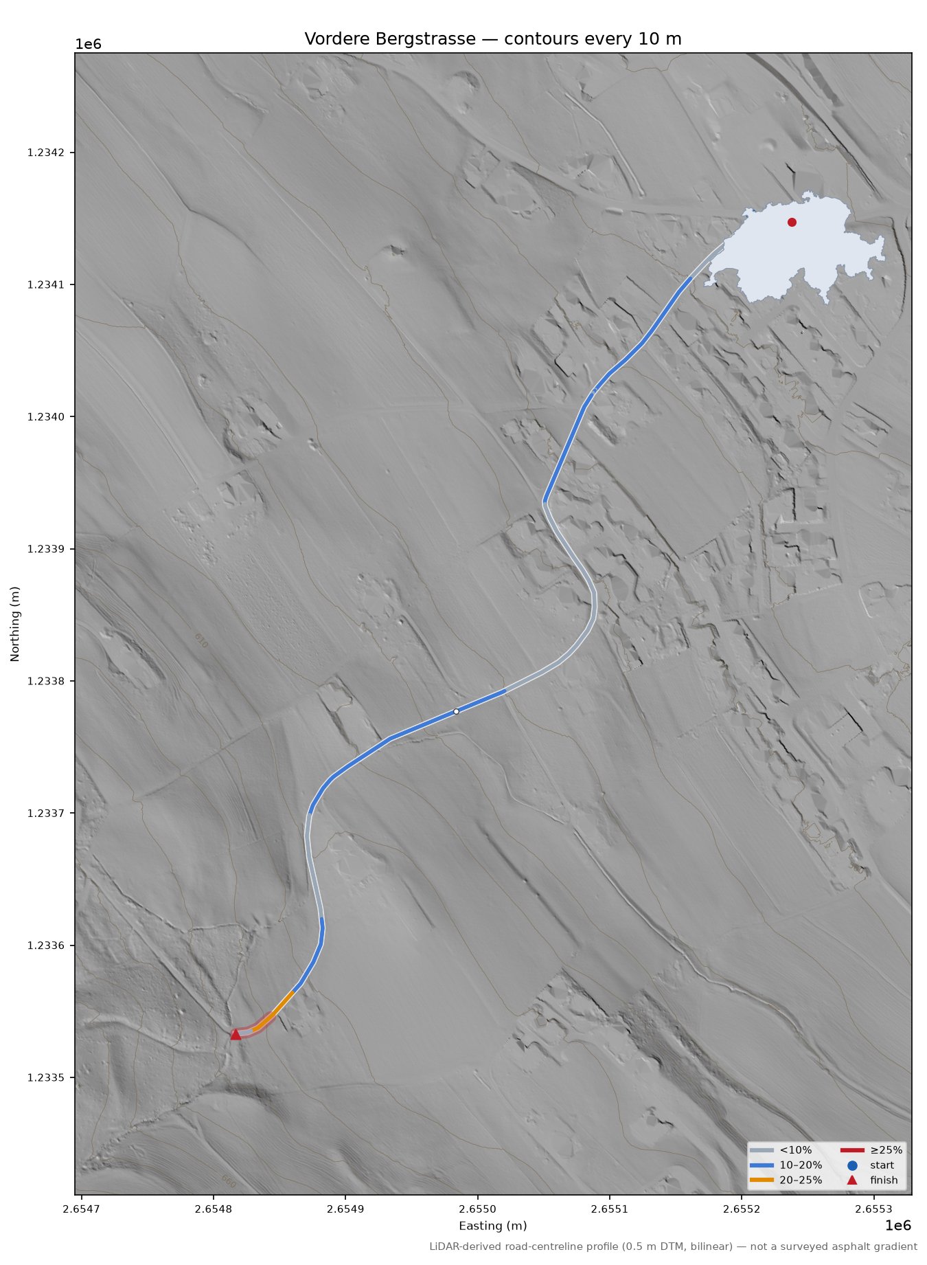 Vordere Bergstrasse LiDAR hillshade map with contours